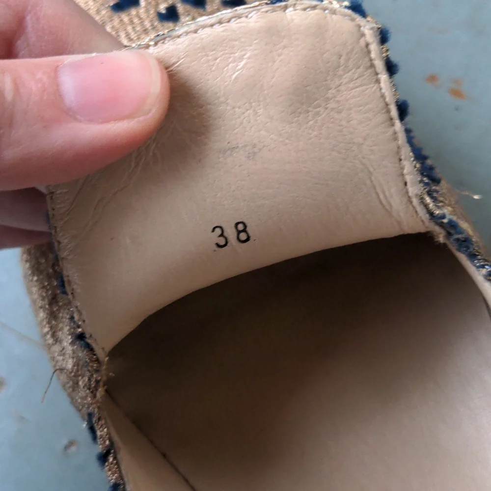 Free People Metallic Gold Loafers with Navy Detailing - Picture 5 of 8